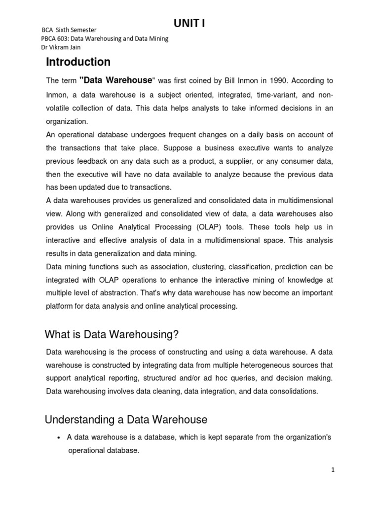 Unit I - DW | PDF | Data Warehouse | Metadata
