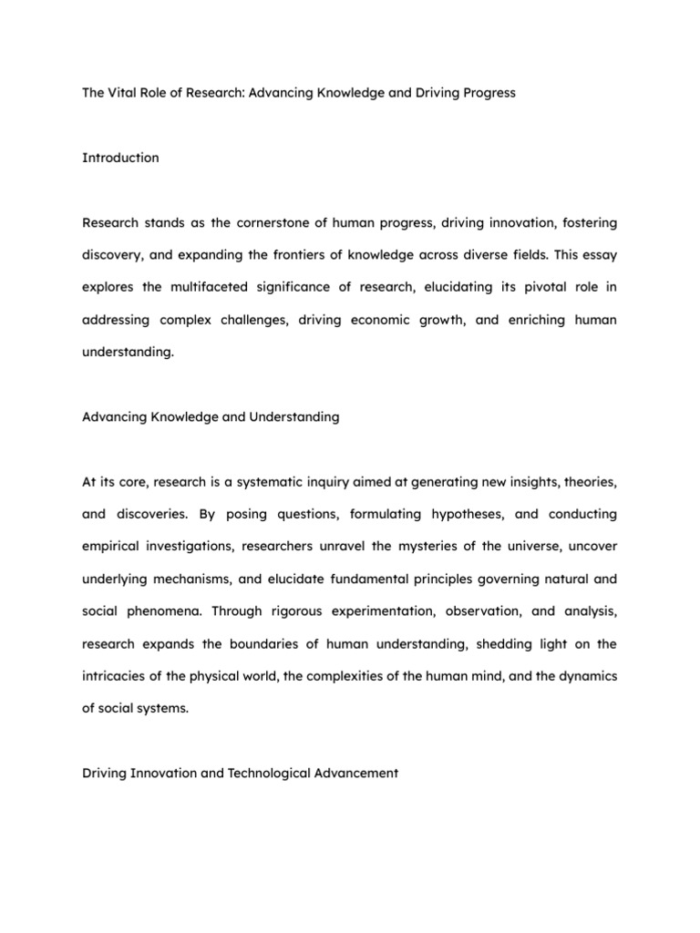 The Vital Role of Research - Advancing Knowledge and Driving Progress ...
