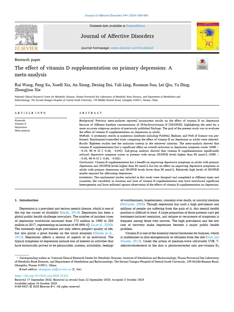 Vitamin D's Impact on Depression: Meta-Analysis | PDF | Vitamin D ...