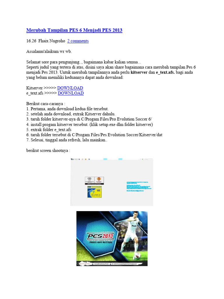 Merubah PES 6 Jadi PES 2013 | PDF | Game & Aktivitas | Komputer
