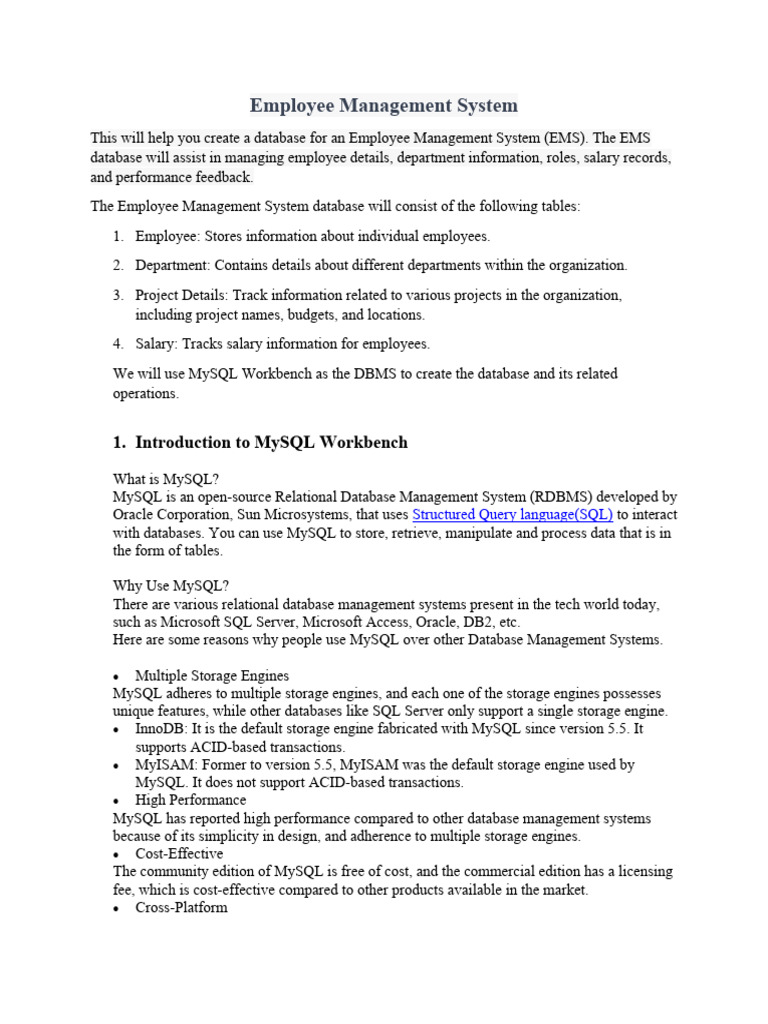 Employee Management System Database Design | PDF | My Sql | Relational ...