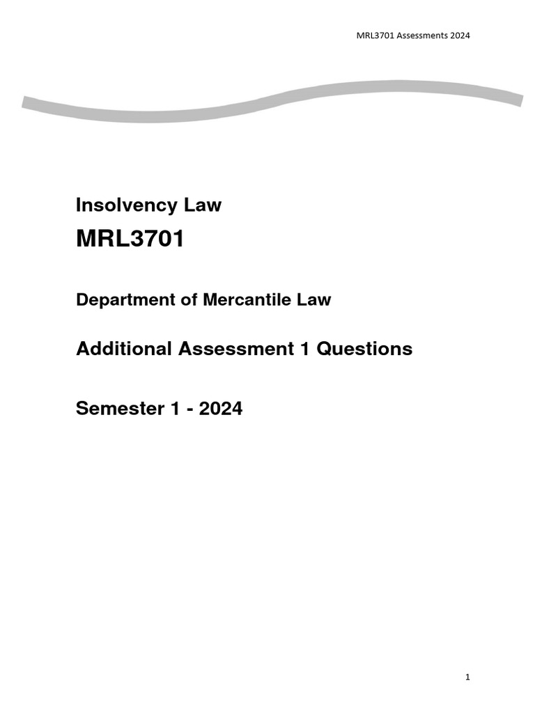 MRL3701 Insolvency Law Assessment 2024 | PDF