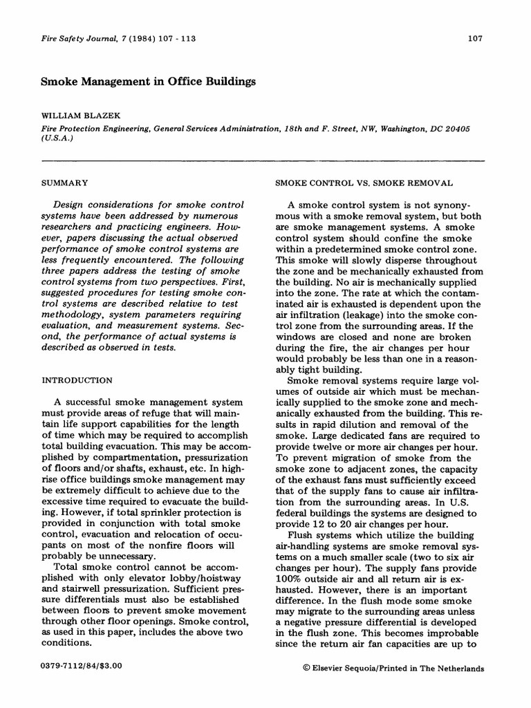 Smoke Management in Office Buildings | PDF | Elevator | Pressure ...