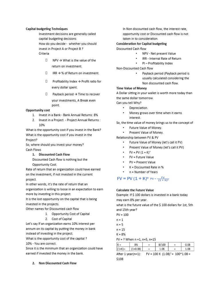 Capital Budgeting Techniques Explained | PDF | Net Present Value ...
