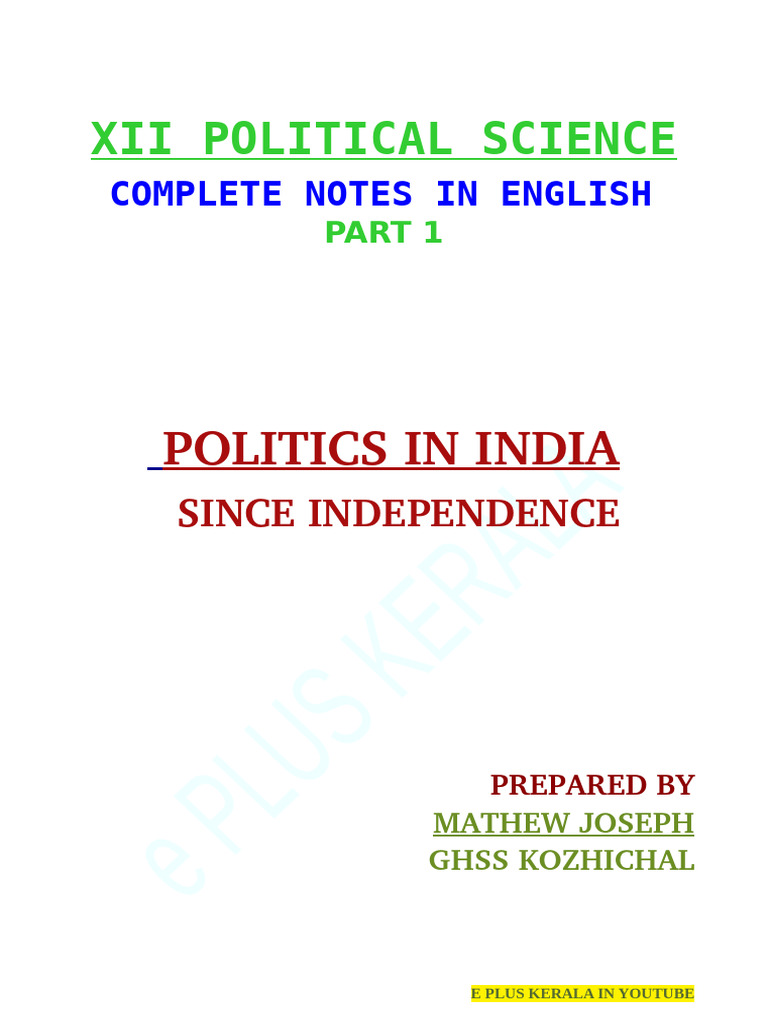 Xii Political Science Politics in India Download Free PDF
