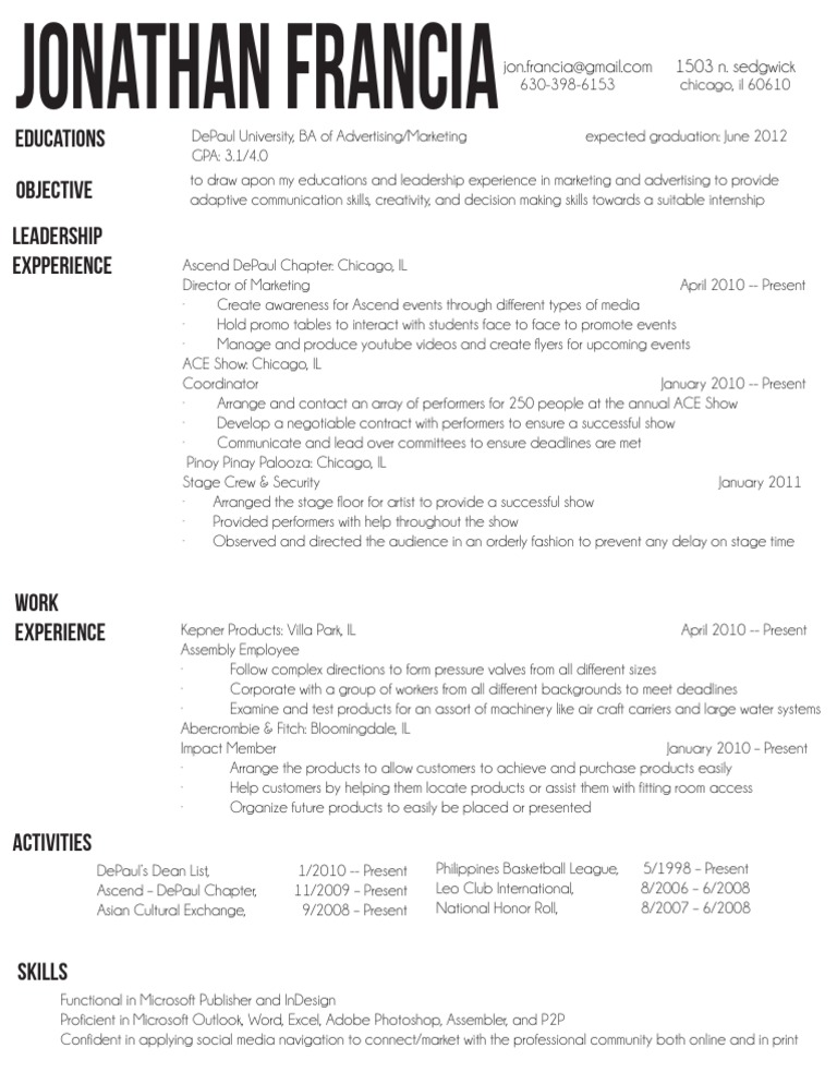 Jonathan Francia's Marketing Resume | PDF
