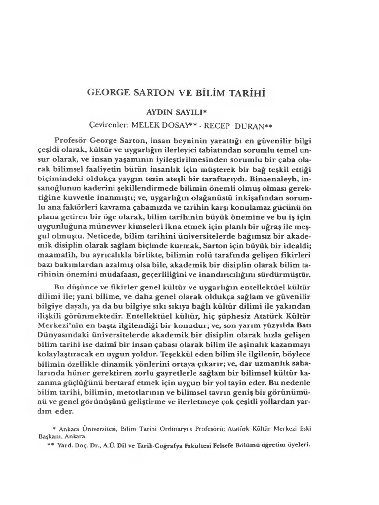 Sarton Ve Bilim Tarihi (549692) 688722 PDF