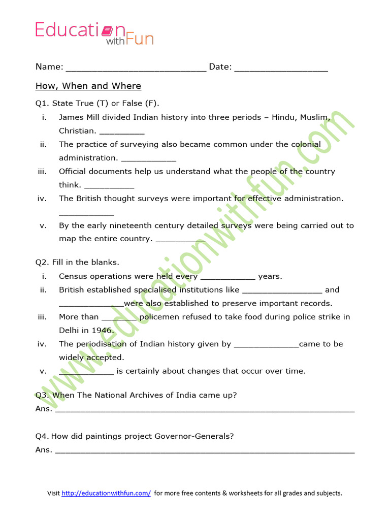 How, When and Where Worksheet 1 | PDF
