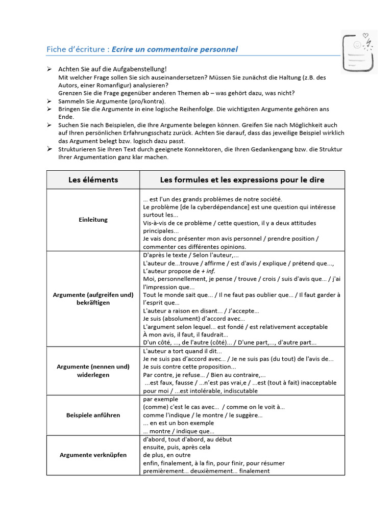 Rédiger un commentaire personnel efficace | PDF