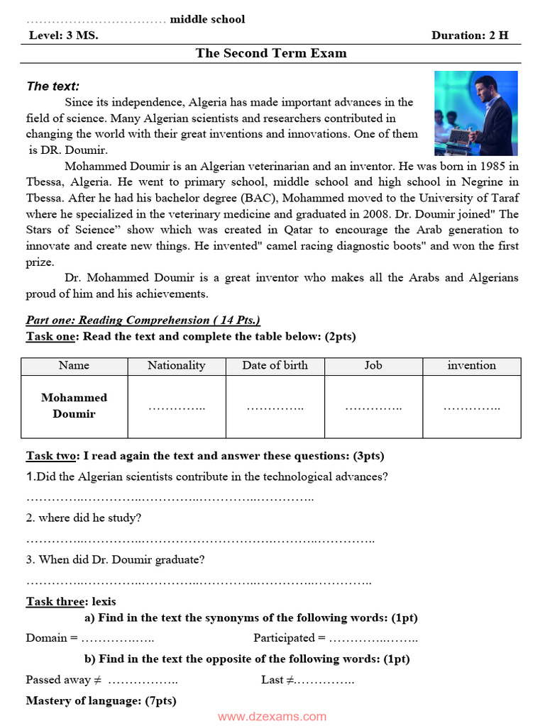 Dzexams 3am Anglais 326103 | PDF