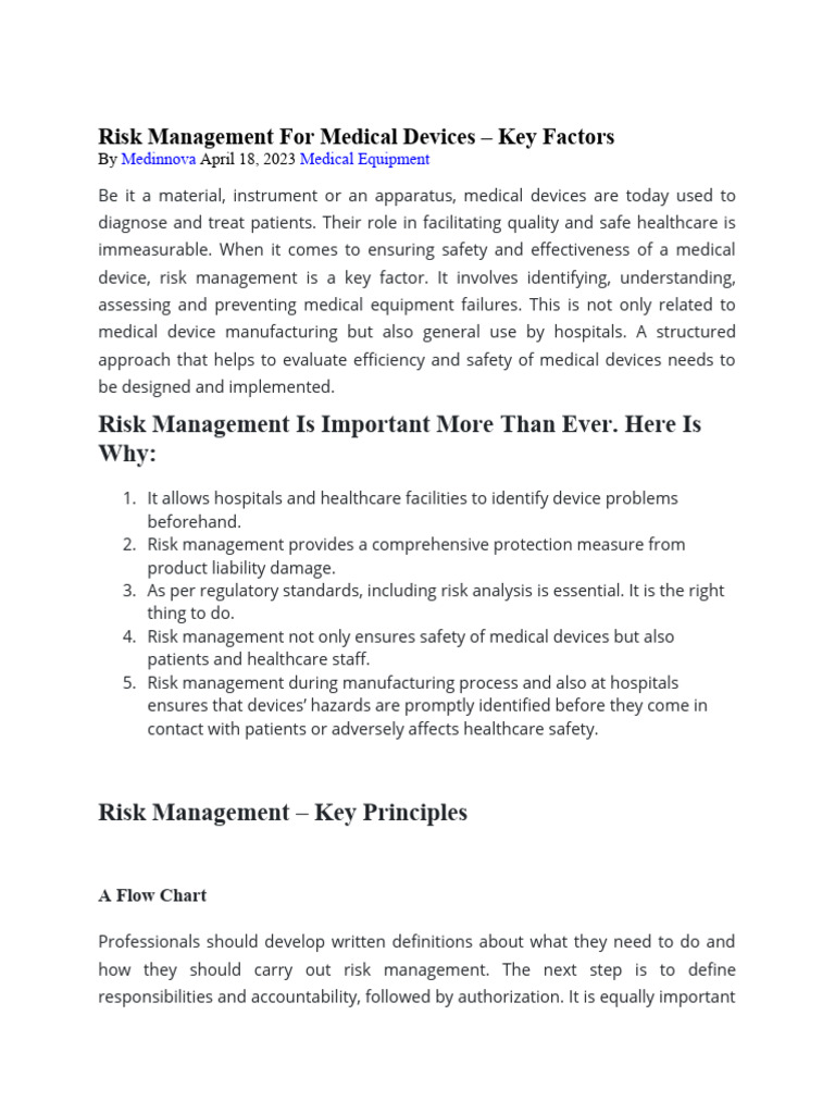 Risk Management Medical Devices Example