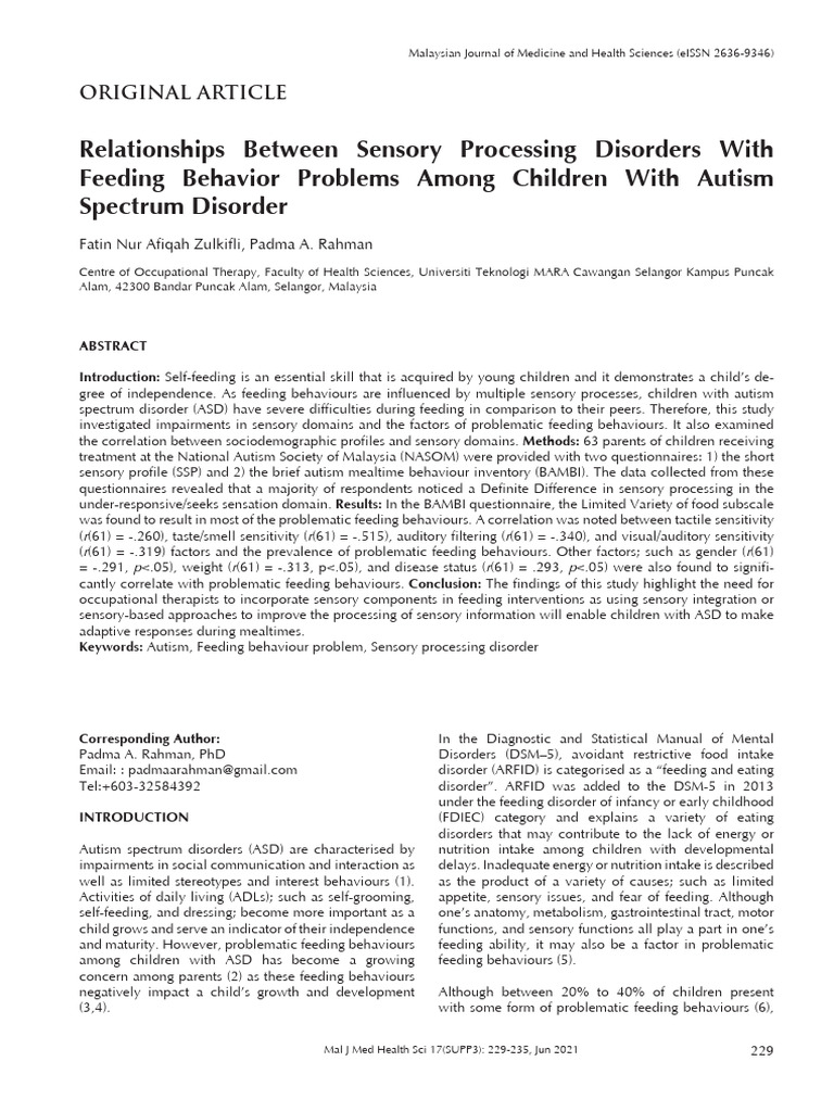 Sensory Processing & Feeding in Autism | PDF | Autism Spectrum ...