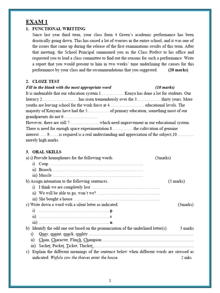 Exam Questions for English Skills | PDF | Poetry