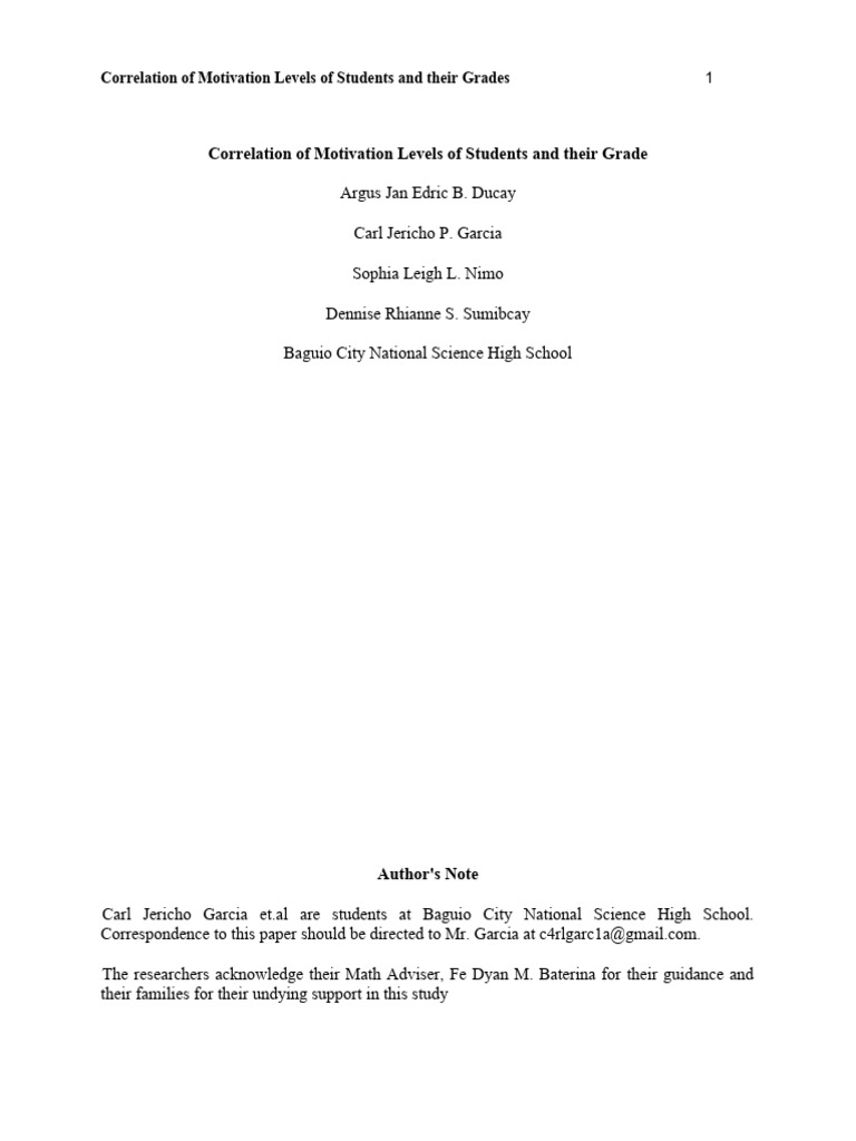 Correlation of Motivation Levels of Students and Their Grade | PDF ...