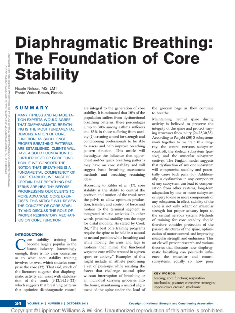 Diaphragmatic Breathing The Foundation of Core.5 | PDF | Breathing ...