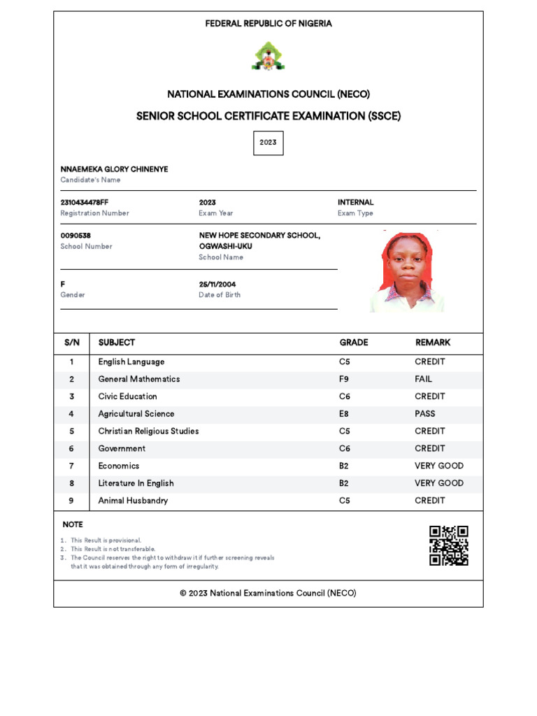 NECO Results Portal PDF