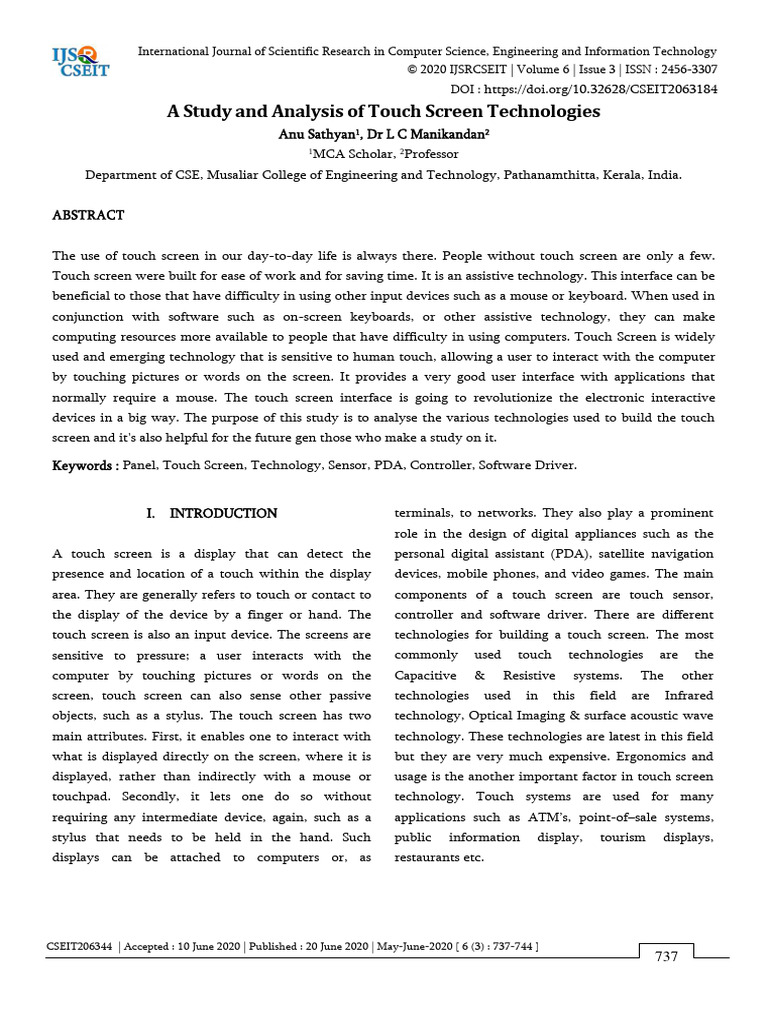 Touch Screen Technologies Overview | PDF | Touchscreen | Computing
