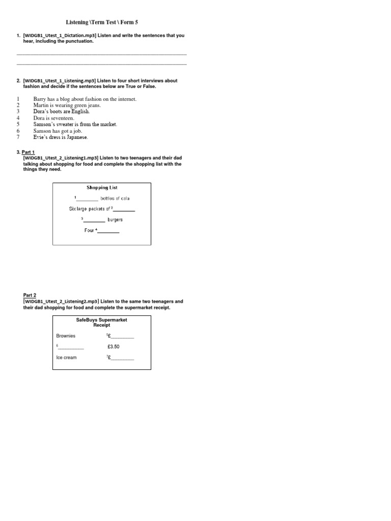 Listening Test Form 5: Fashion & Shopping | PDF