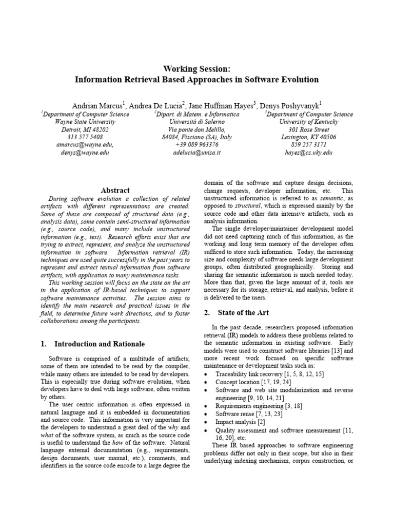 IR Techniques in Software Evolution | PDF | Information | Search Engine ...