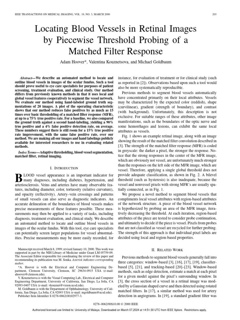 Blood Vessel Detection in Retinal Images | PDF | Image Segmentation ...