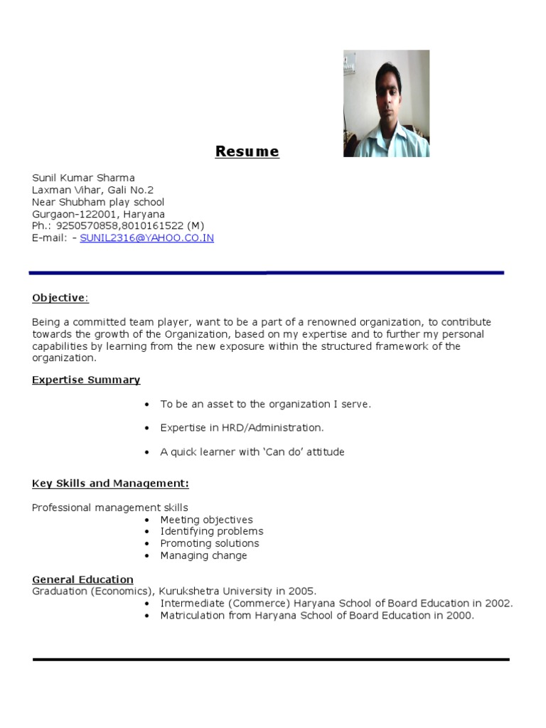 HR Executive Resume - Sunil Kumar Sharma | PDF | Recruitment | Employment
