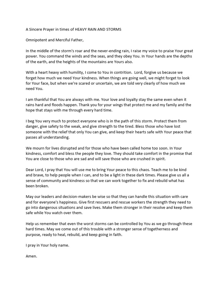 Prayers For Natural Disasters Pdf Prayer Mercy