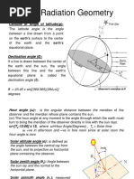 Solar Radiation Geometry Explained | PDF | Angle | Latitude