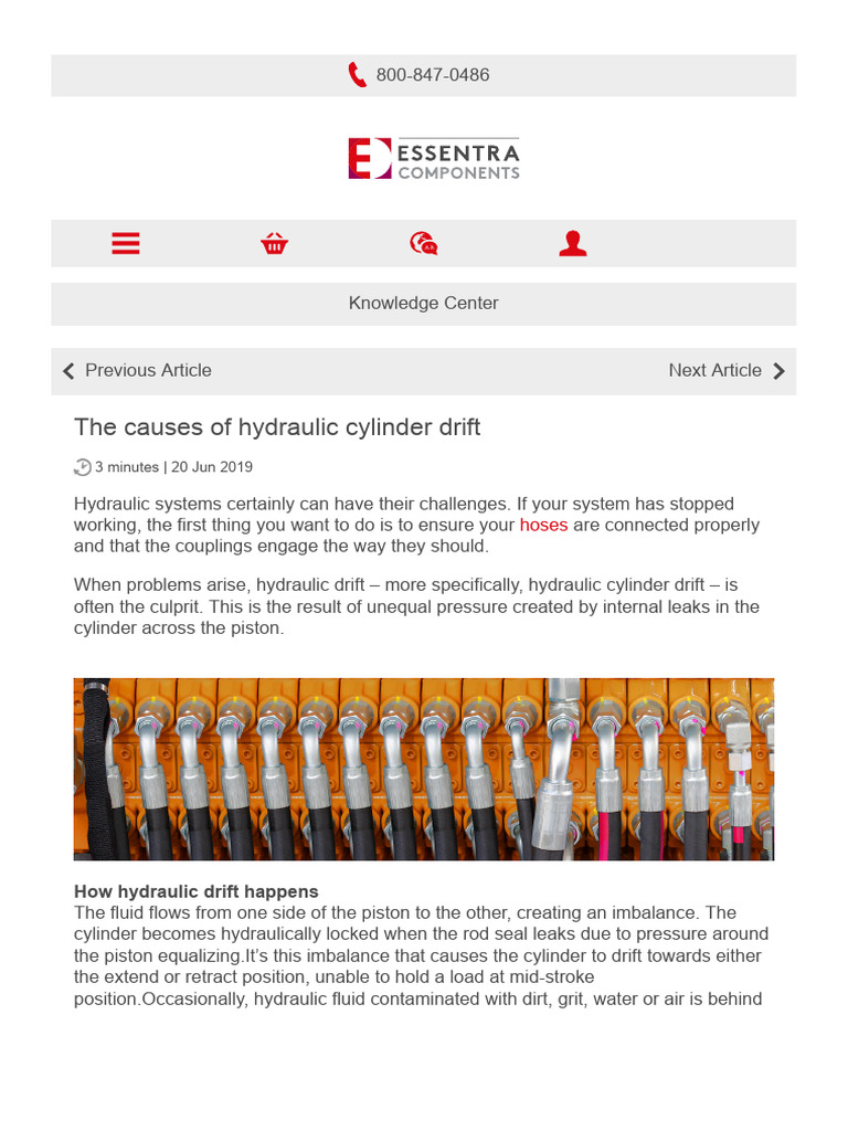 The causes of hydraulic cylinder drift Knowledge Center Essentra