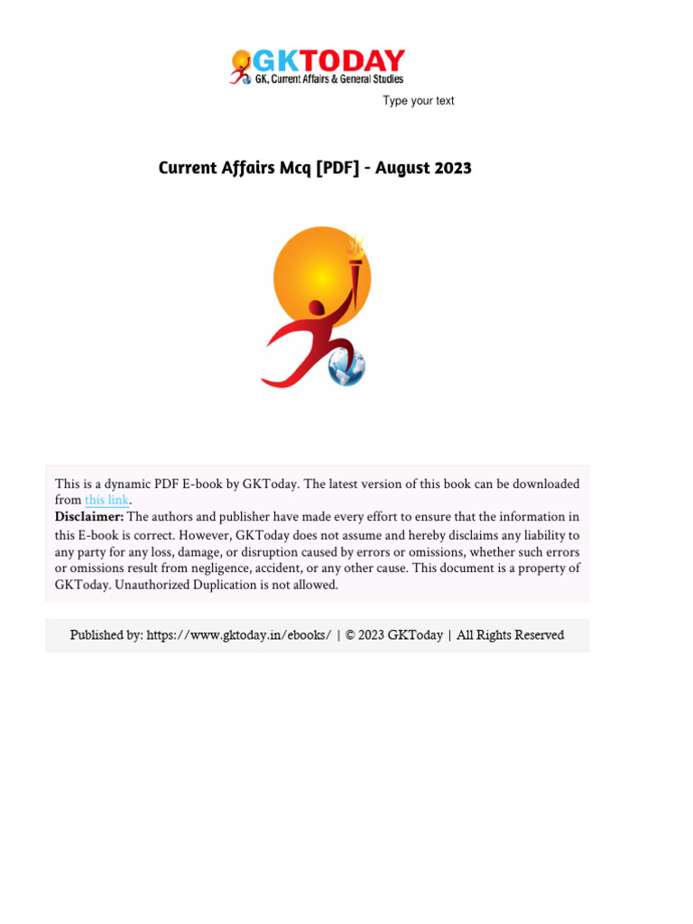 Current Affairs MCQs - August 2023 | PDF | Finance & Money Management
