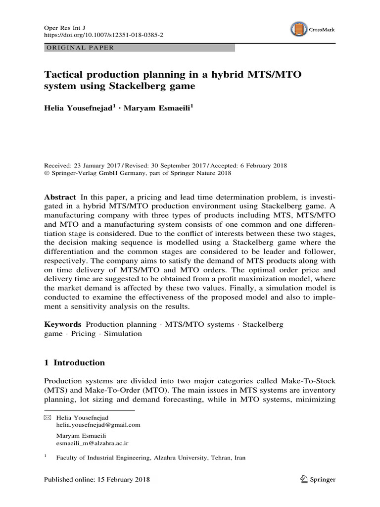 Tactical Production Planning in A Hybrid MTS - MTO | Download Free PDF ...