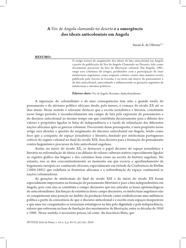 04 A Voz de Angola Clamando No Deserto e A Emergência Dos Ideais ...