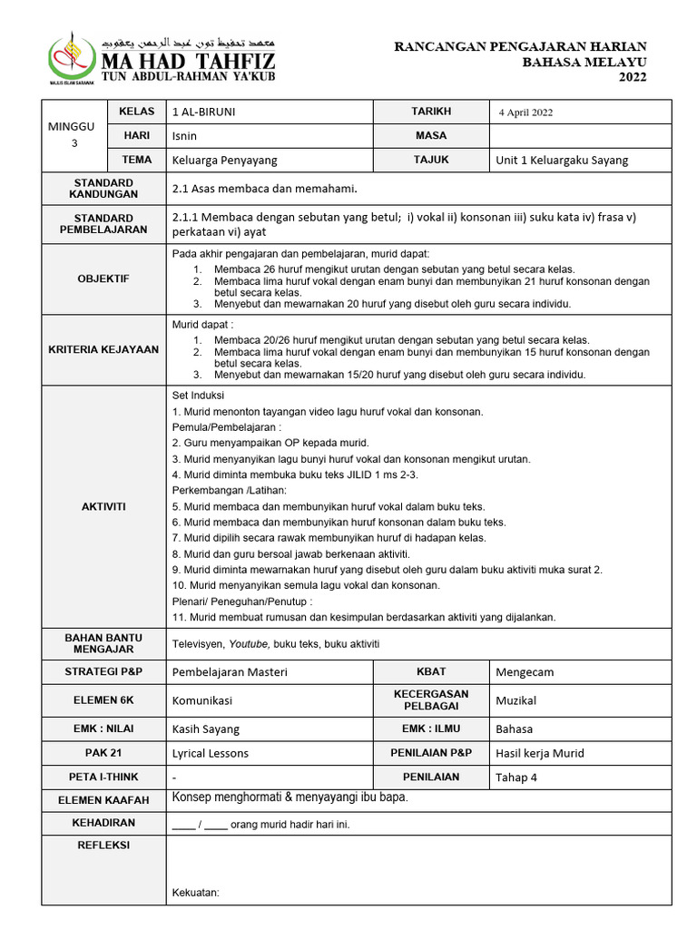 Rph Bm Tahun 1 2022 Word Latest Mac Apr Pdf