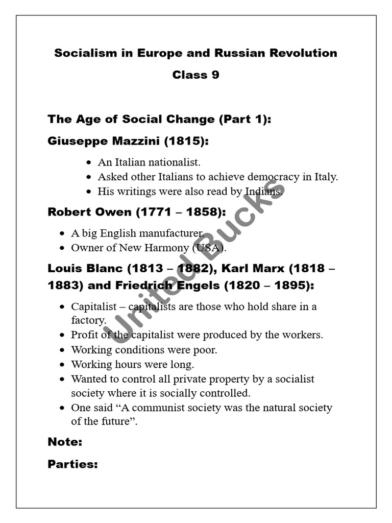 Socialism in Europe and Russian Revolution Class 9 | PDF | Bolsheviks ...