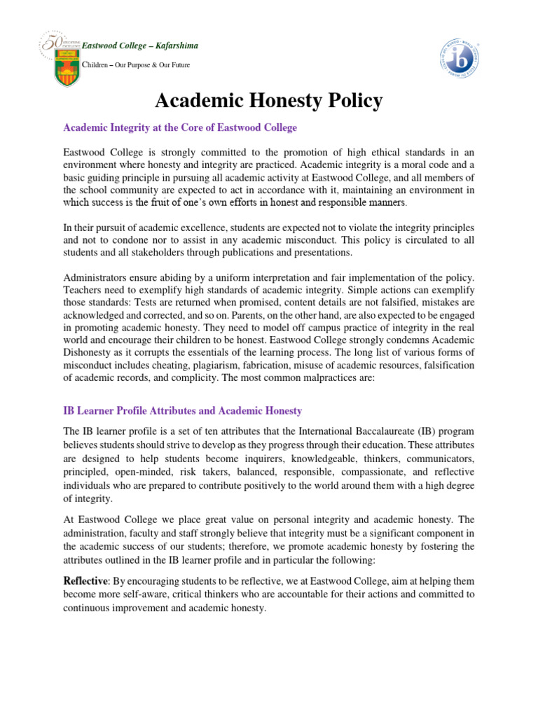 Eastwood College Academic Integrity Policy | PDF | Academic Dishonesty ...