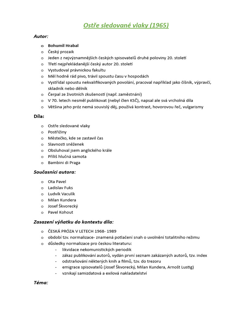 Bohumil Hrabal Ost e Sledovan Vlaky PDF