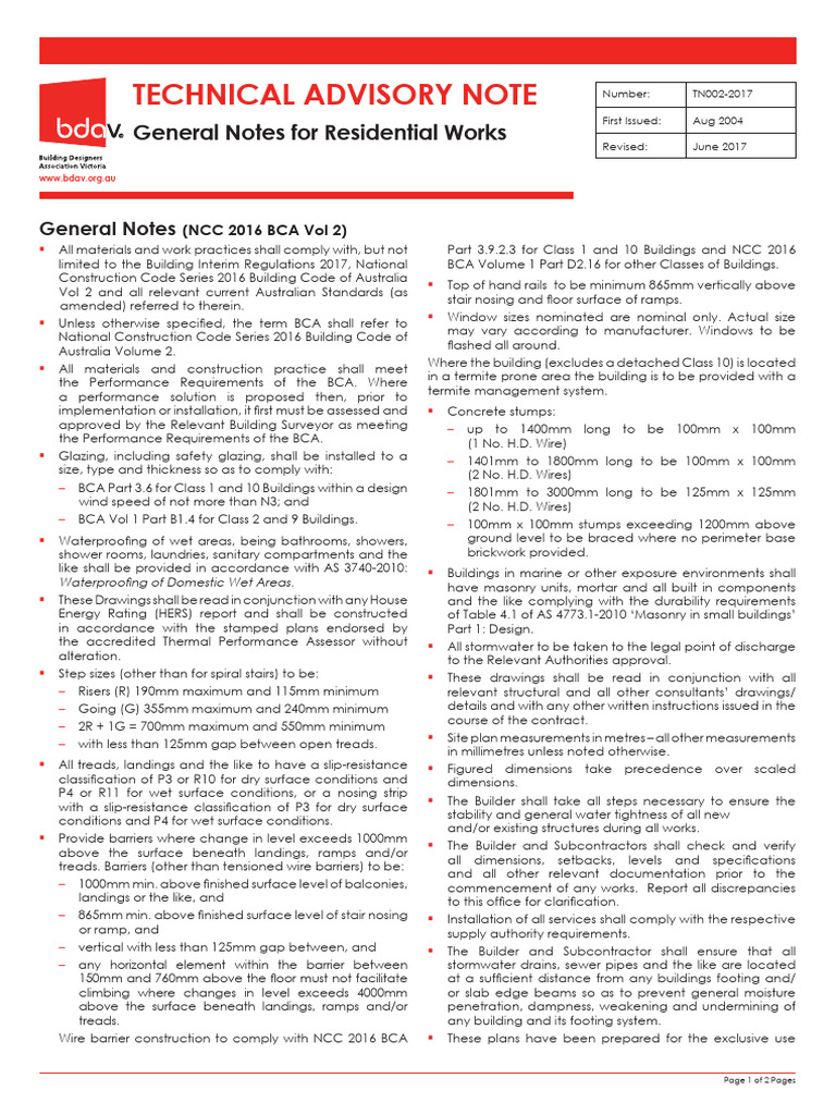 General Notes of Residential Works | PDF | Stairs | Wound