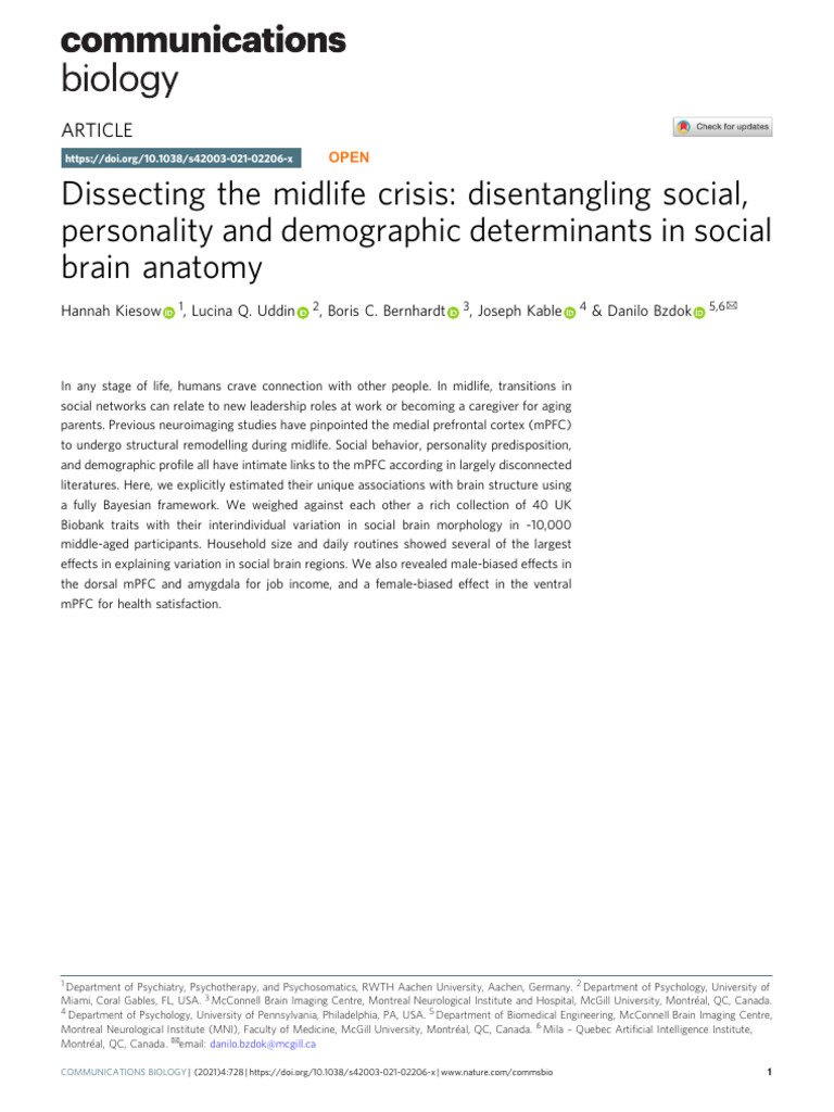 Midlife Crisis and Social Brain Anatomy | PDF | Prefrontal Cortex | Brain
