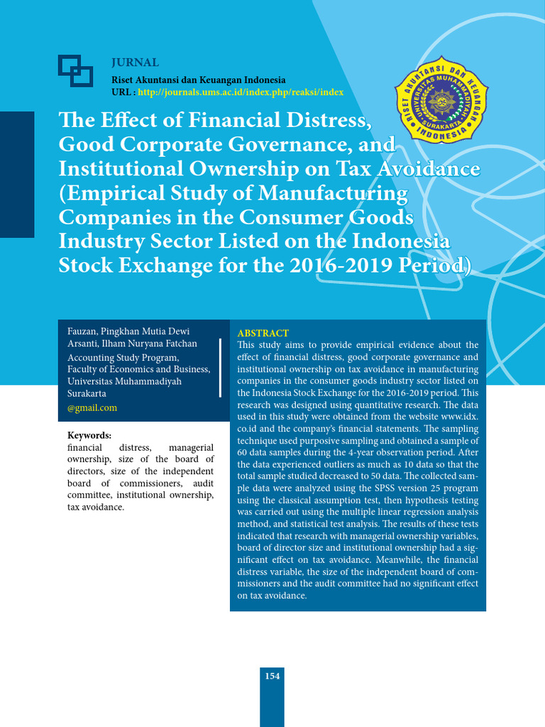 Impact of Financial Distress on Tax Avoidance | PDF | Taxes | Tax Avoidance