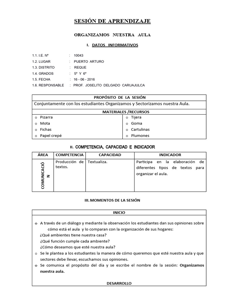 Sesión - Organizamos Nuestra Aula | PDF | Salón de clases | Aprendizaje