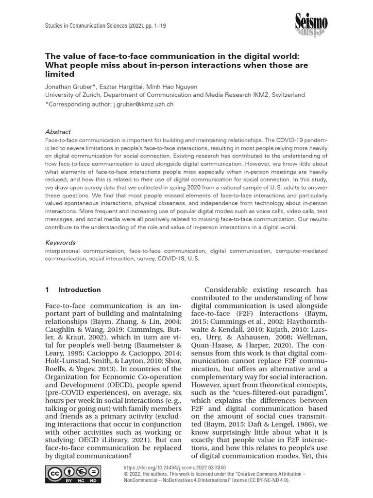 Value of Face-to-Face in Digital Age | PDF | Communication | Race And ...