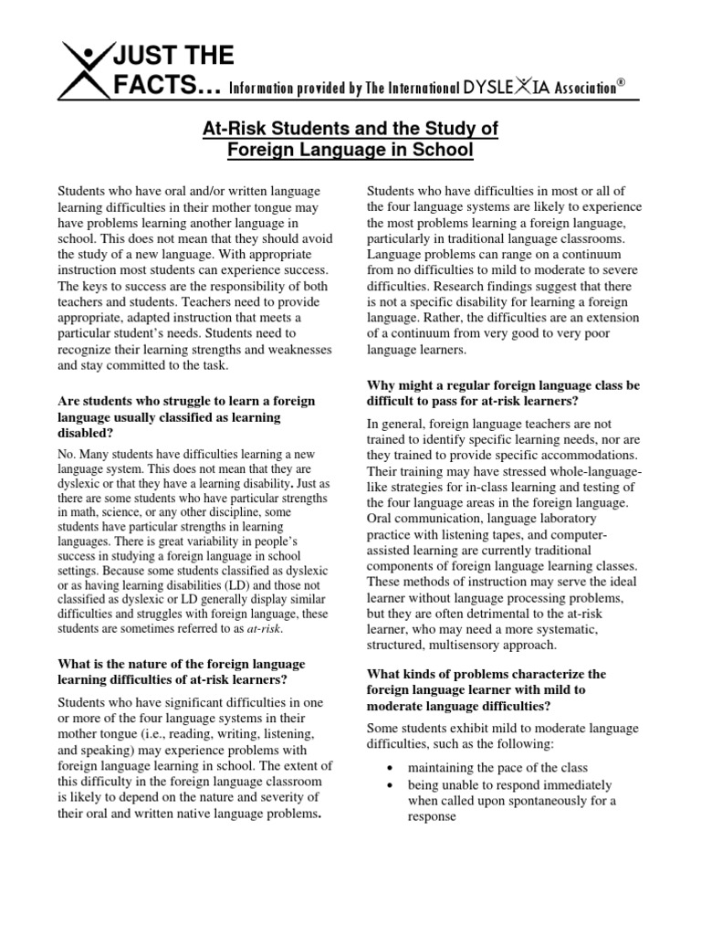 At Risk Students Foreign Language PDF Foreign Language Learning