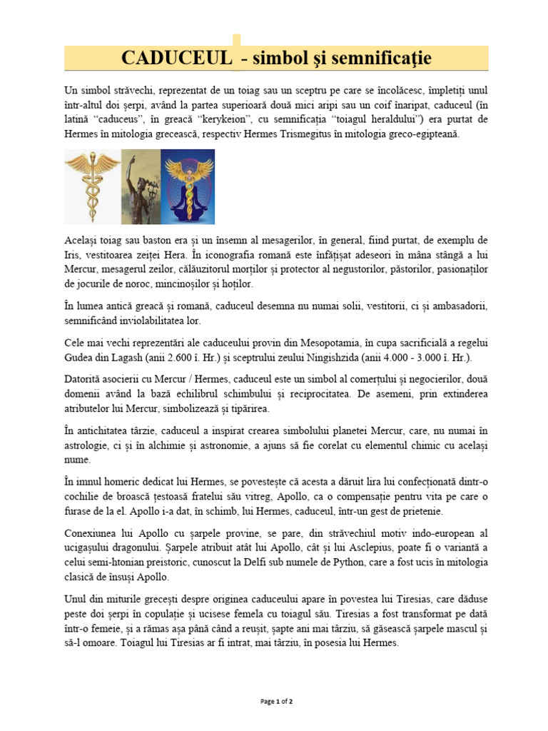Caduceul - Simbol Şi Semnificaţie | PDF