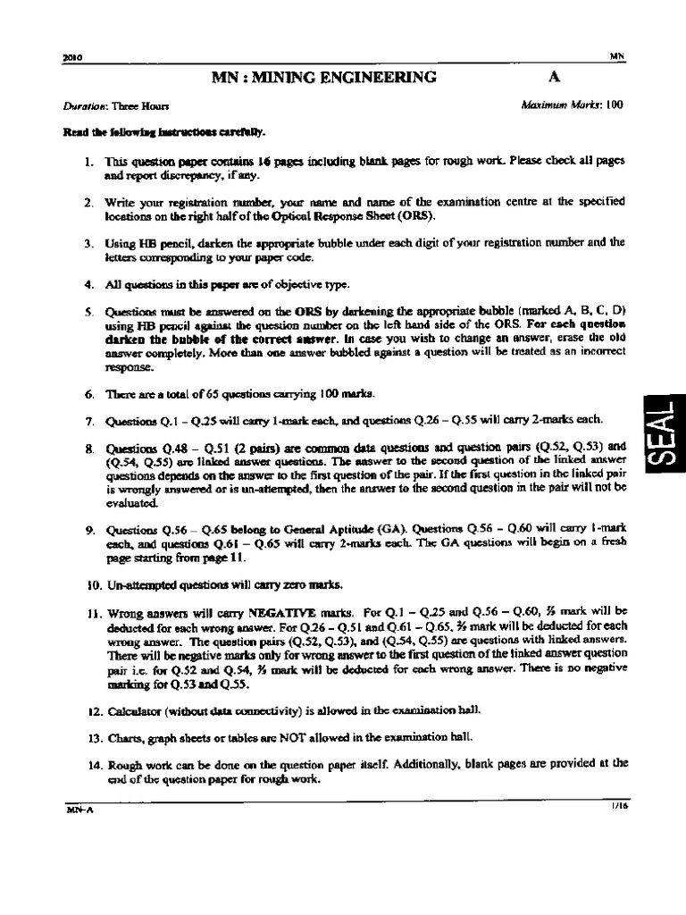 GATE 2010 Answer Key and Solutions | PDF