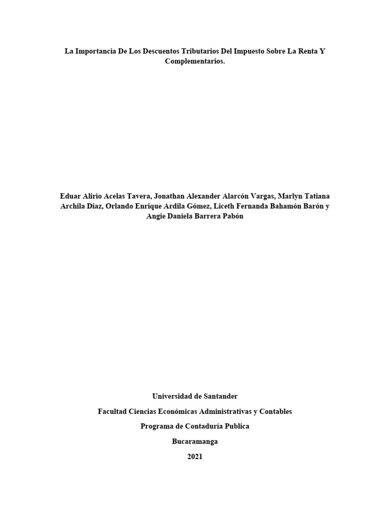 Descuentos Tributarios en el Impuesto de Renta | PDF | Impuestos ...