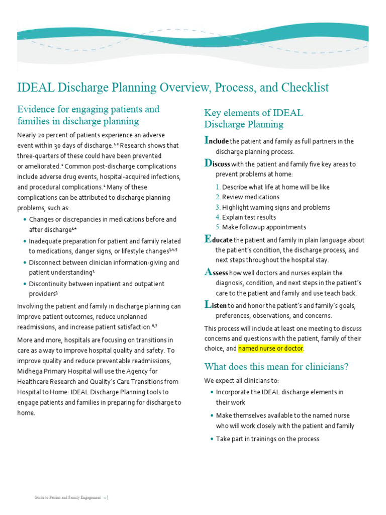 IDEAL Discharge Planning Guide | PDF | Patient | Nursing