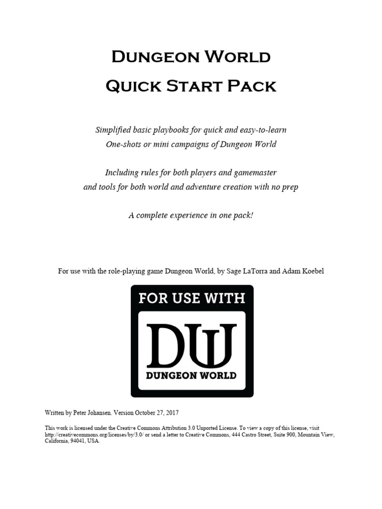 Dungeon World Quick Start Guide | PDF | Role Playing Games