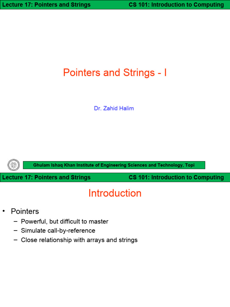 ITC Lect 17 (Pointers and Strings - I) | PDF | Pointer (Computer ...