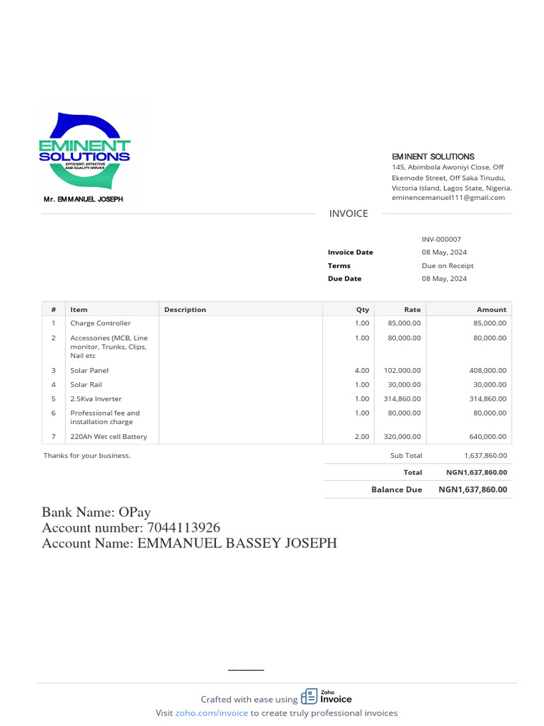 Solar Invoice for 5kW System in Nigeria | PDF | Solar Power | Energy ...