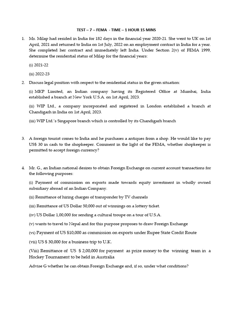 Test 7 - FEMA Q | PDF | Foreign Exchange Market | Economies