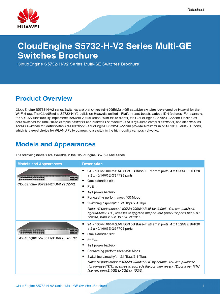 Huawei CloudEngine S5732-H-V2 Series Multi-GE Switches Brochure | PDF ...